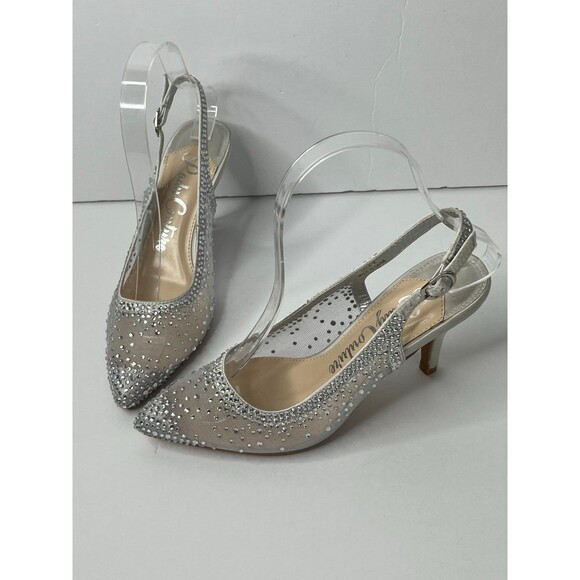 Lady Couture Lola Embellished Pointed Toe Slingback Pump Heel-Silver Size 6 #333 - Picture 3 of 12